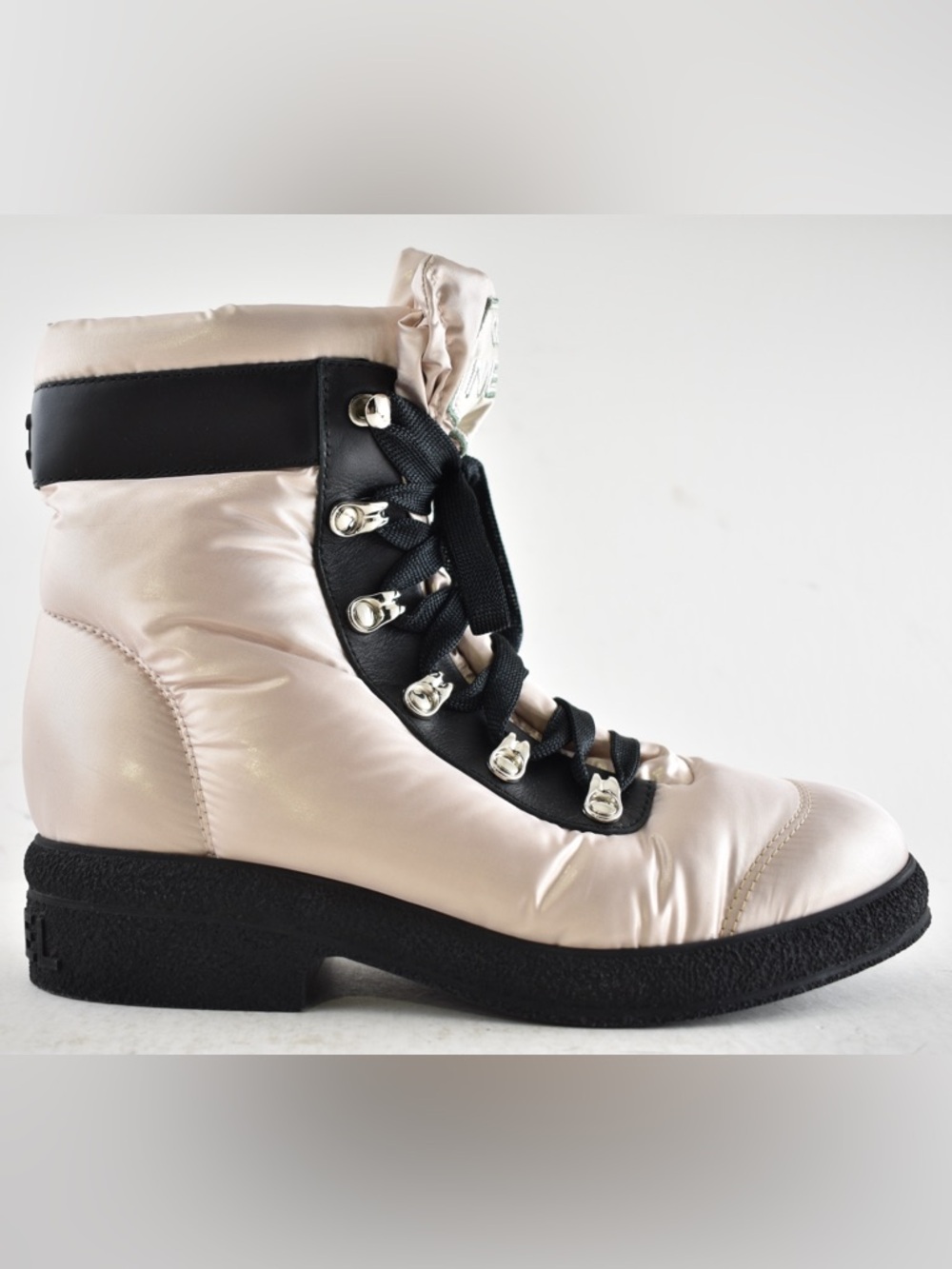 Chanel 18B Coco Neige Pink Black CC Logo Snow Winter Lace Up Tie Combat Boots 37 - Picture 2 of 16